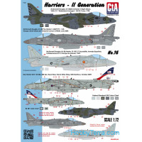 Decal 1/72 Harriers - 2st Generations (USA, Spain, Italy, UK - 4 Markings)